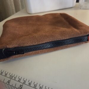 Men's Brown Suede Toiletry Pouch with Black Zip